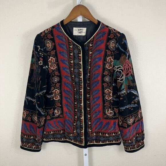 Vintage Saxton Hall Velvet Button Front Jacket Size 12 Tapestry Art To Wear - Picture 1 of 4
